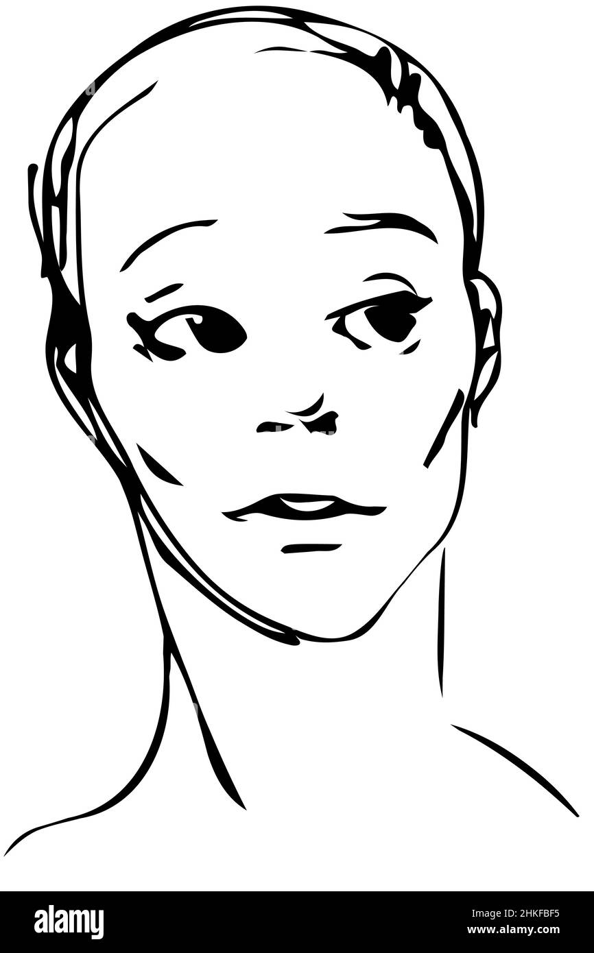 Dessin vectoriel noir et blanc d'un jeune homme qui regarde loin Banque D'Images