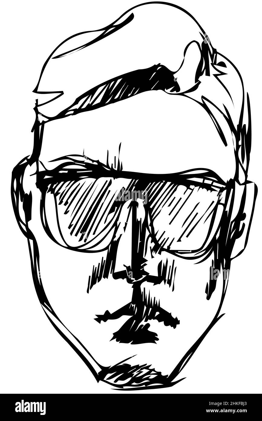 Dessin vectoriel noir et blanc pour un portrait d'un homme en lunettes de  soleil Photo Stock - Alamy