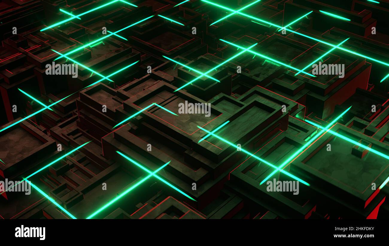 3D effectuer le rendu de la puce de processeur d'ordinateur sur une carte de circuit imprimé avec des micropuces.AI.Carte électronique.Expérience technologique.Processeur de l'ordinateur central.Mothe Banque D'Images