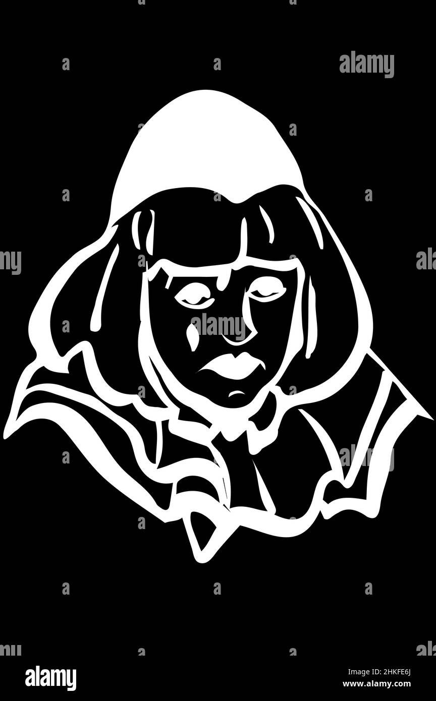 dessin vectoriel noir et blanc d'un clown blanc triste Banque D'Images