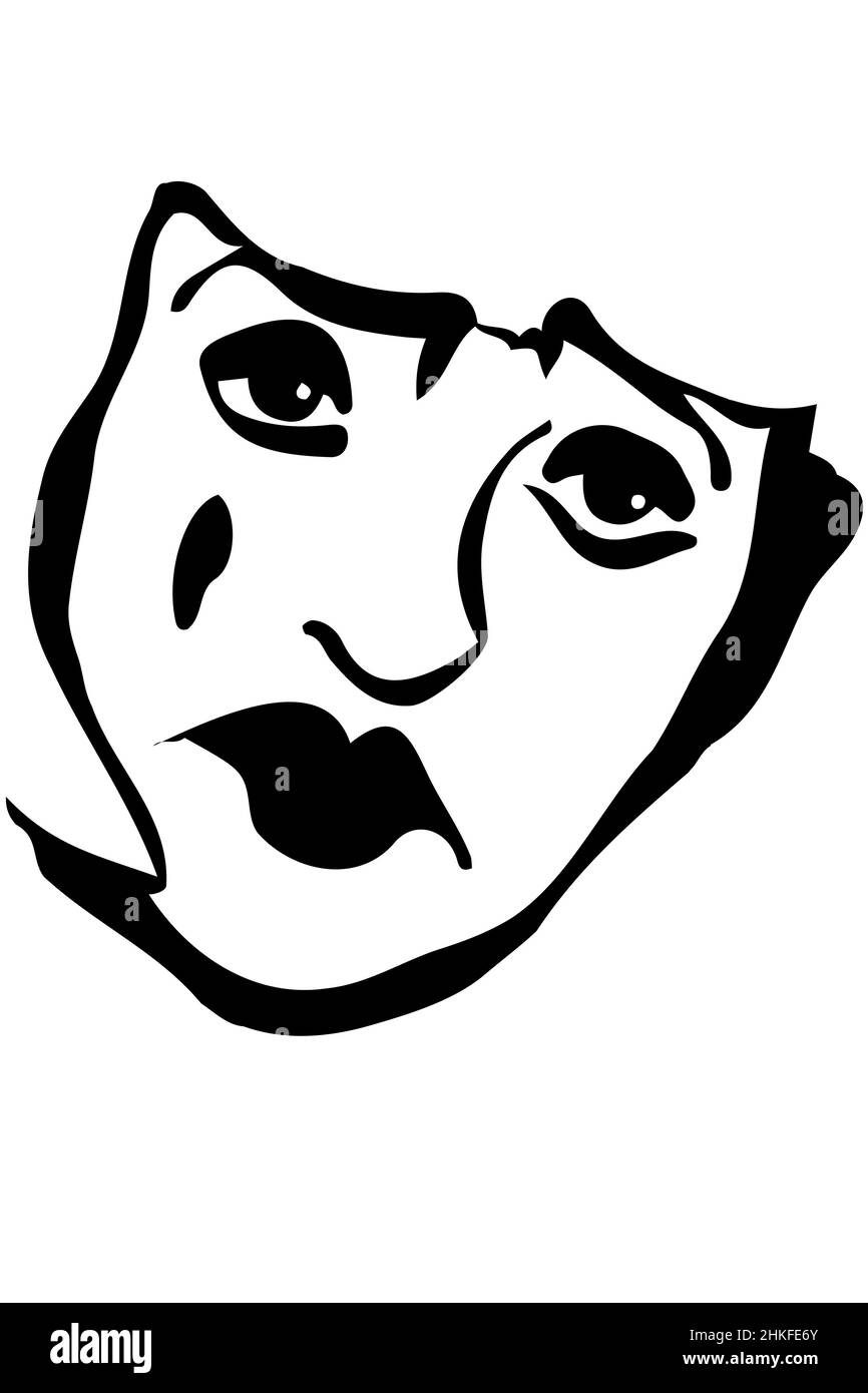 dessin vectoriel noir et blanc d'un clown blanc triste Banque D'Images