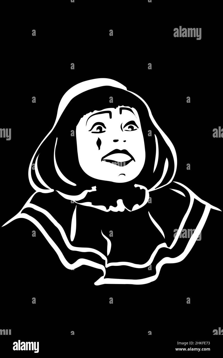 dessin vectoriel noir et blanc mime blanc souriant Banque D'Images