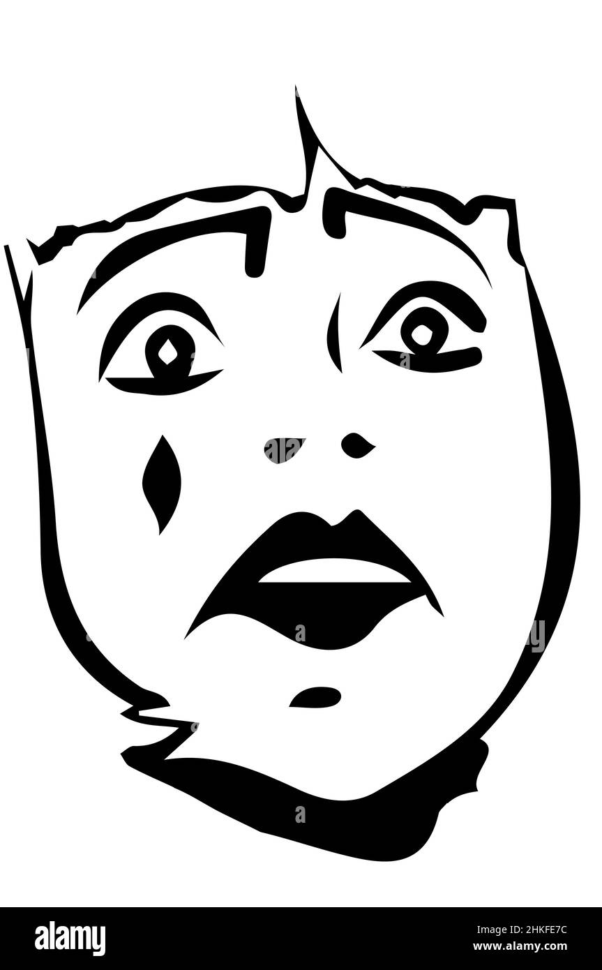 dessin vectoriel noir et blanc d'un clown blanc triste Banque D'Images