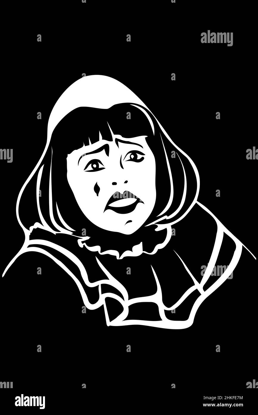 dessin vectoriel noir et blanc d'un clown blanc triste Banque D'Images