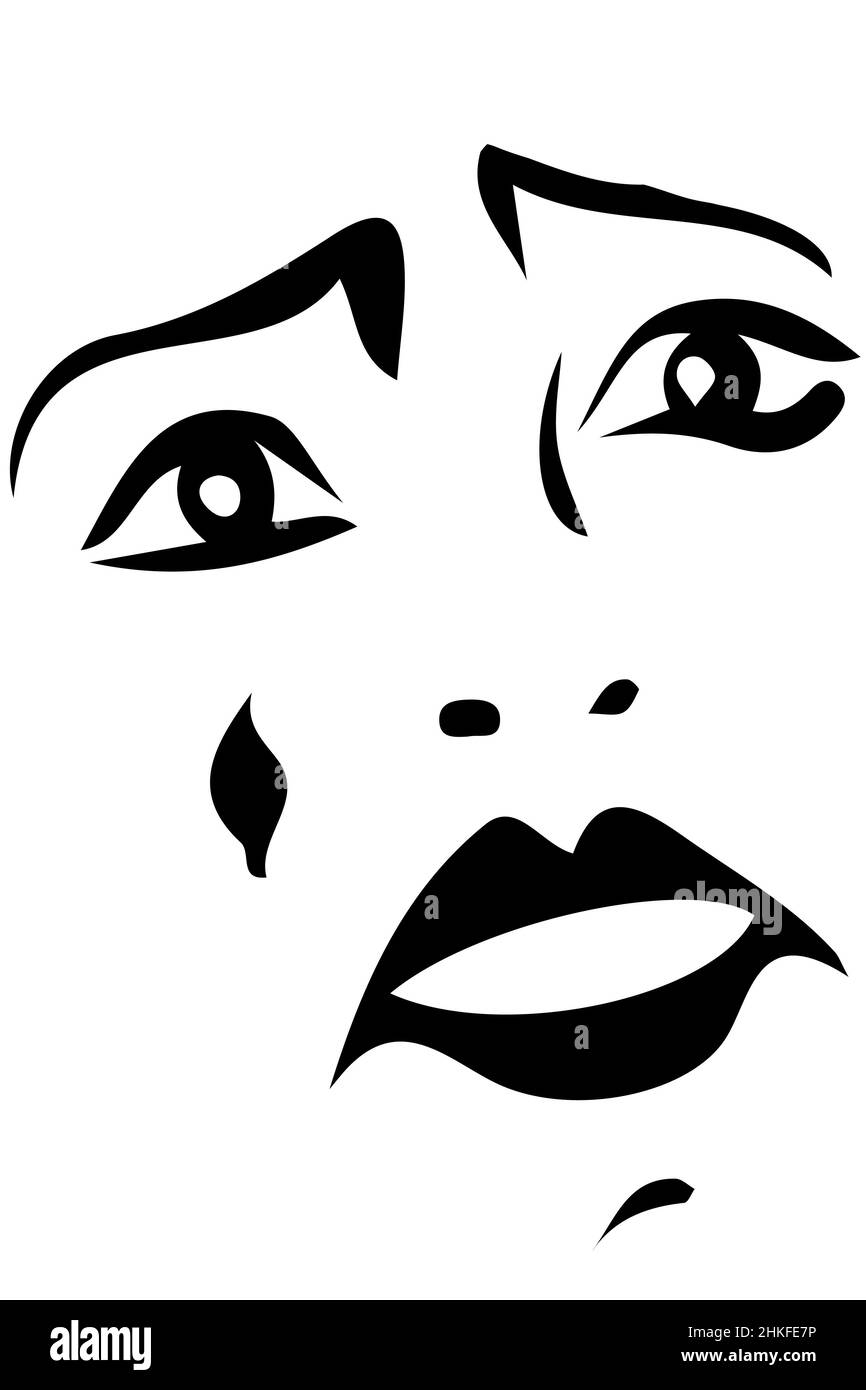 dessin vectoriel noir et blanc d'un clown blanc triste Banque D'Images