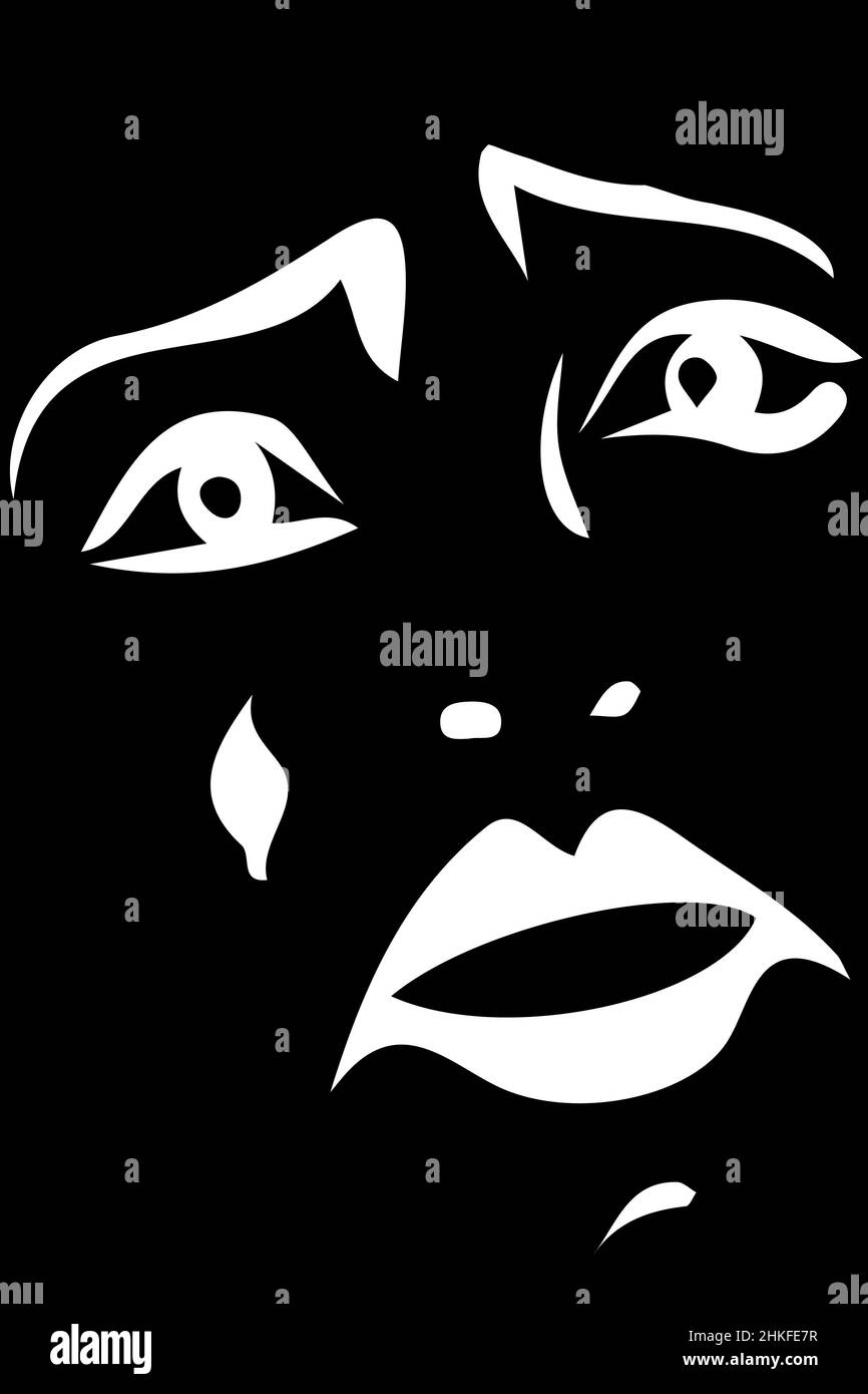 dessin vectoriel noir et blanc d'un clown blanc triste Banque D'Images