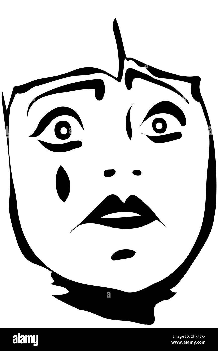 dessin vectoriel noir et blanc d'un clown blanc triste Banque D'Images