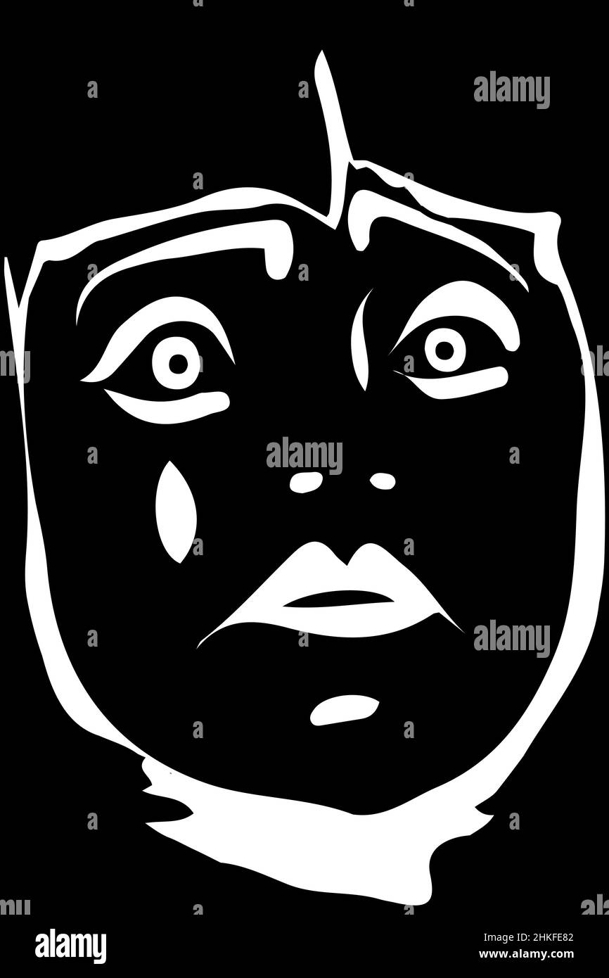 dessin vectoriel noir et blanc d'un clown blanc triste Banque D'Images