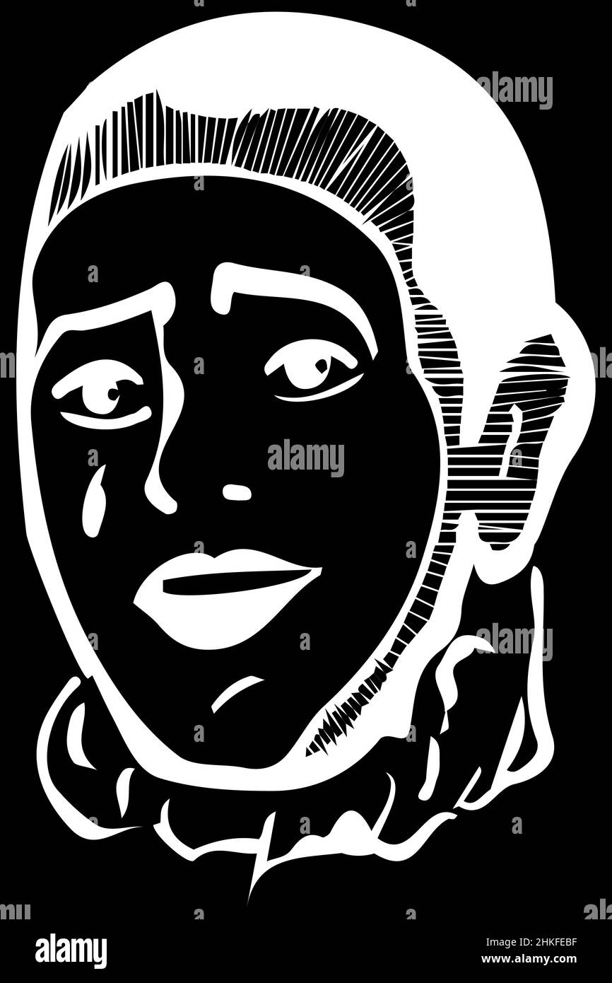 dessin vectoriel noir et blanc mime souriant Banque D'Images
