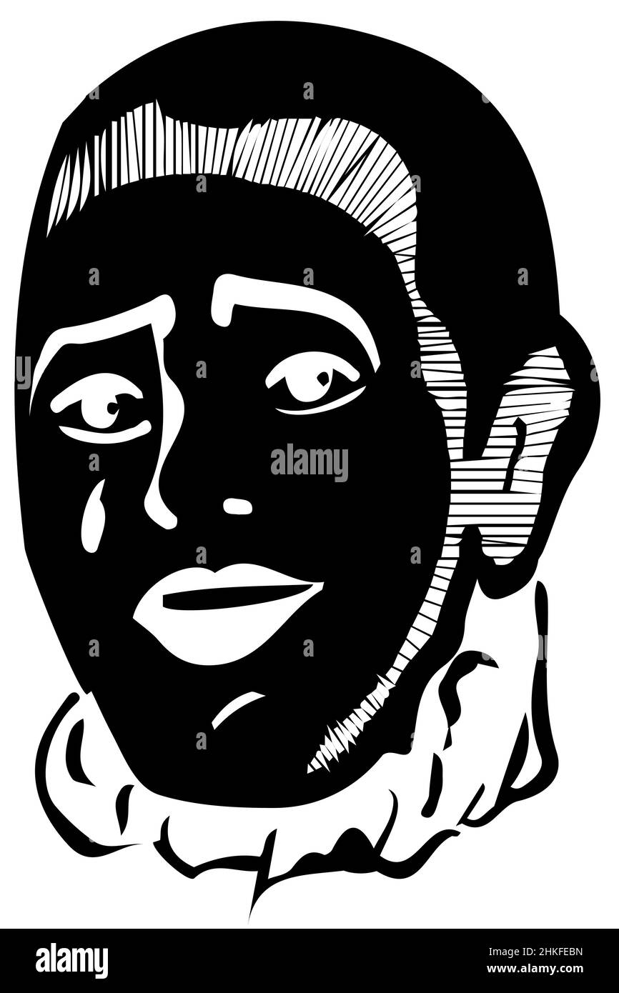 dessin vectoriel noir et blanc mime souriant Banque D'Images