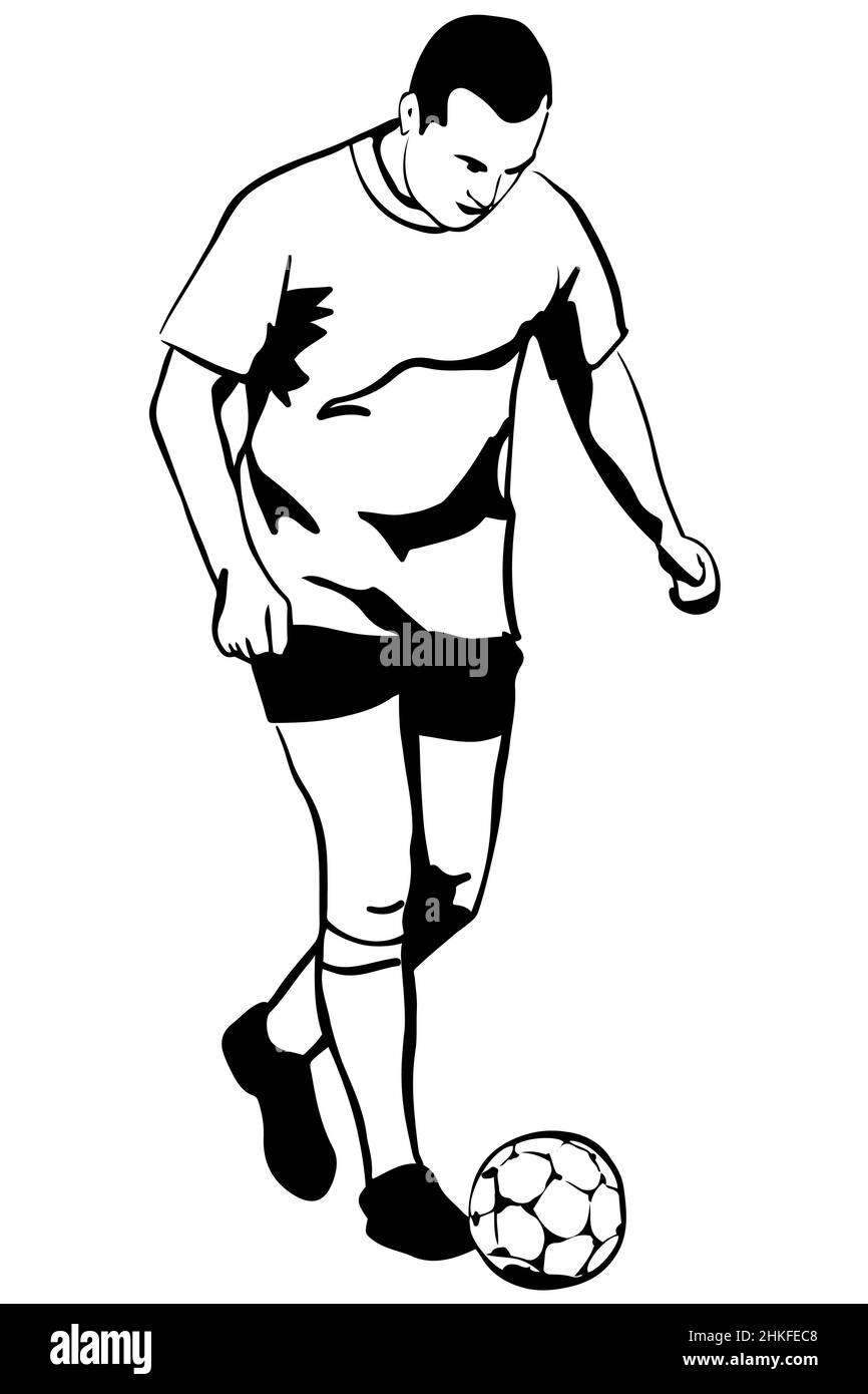 dessin vectoriel noir et blanc du joueur de football en action Banque D'Images