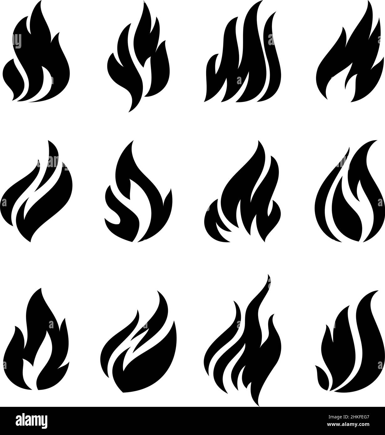 Fire flames, définir des icônes noires, vector illustration Illustration de Vecteur