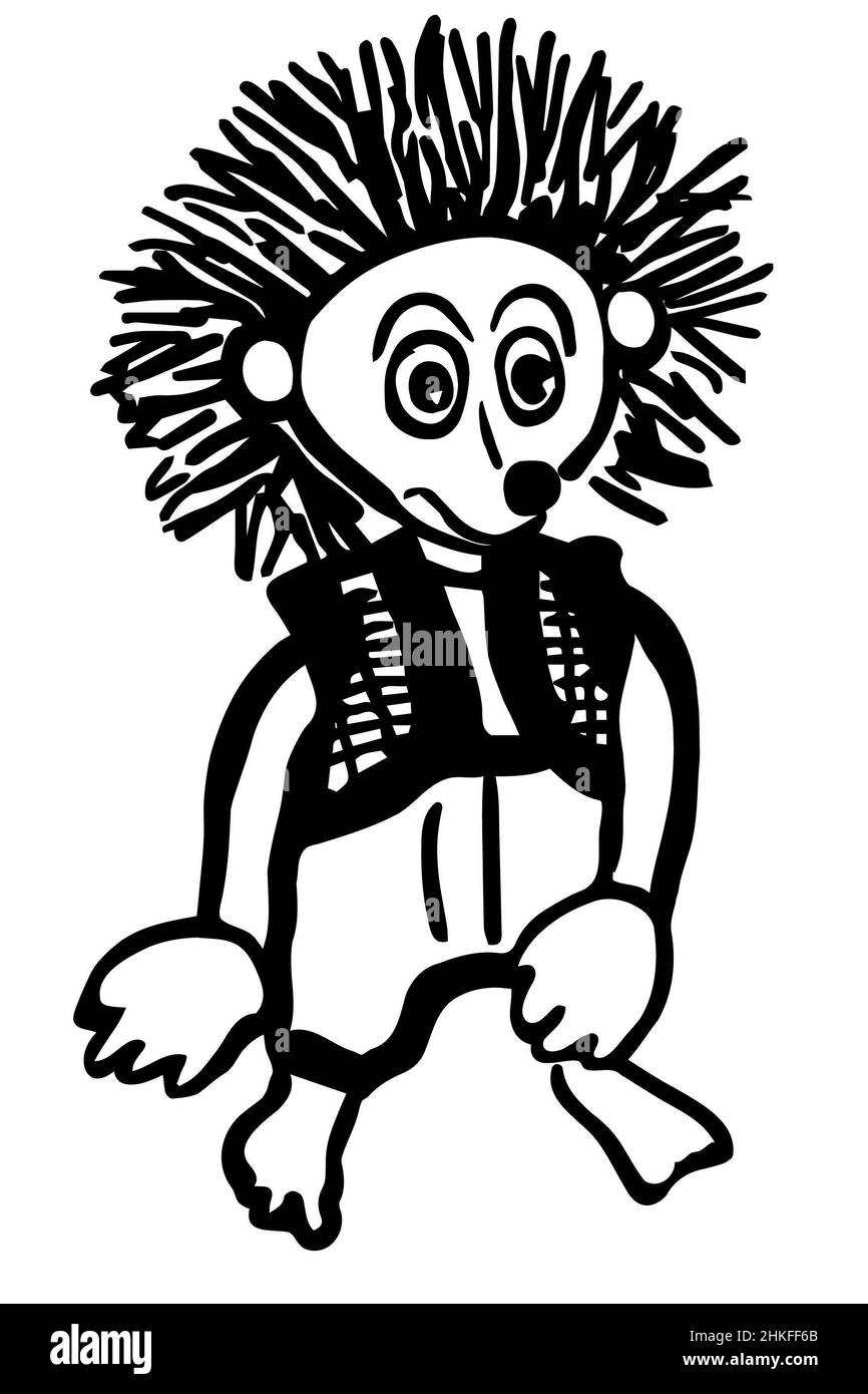 dessin vectoriel noir et blanc d'un drôle de hérisson dans le pantalon Banque D'Images