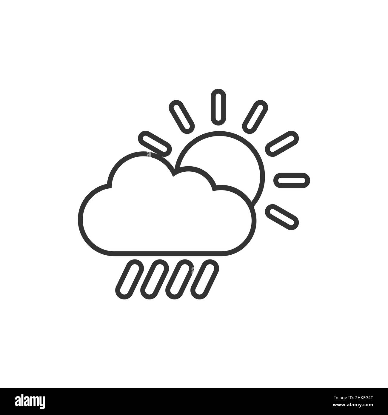 Icône météo dans un style plat.Illustration du vecteur soleil, nuage et pluie sur fond blanc isolé.Concept commercial signe météorologique. Illustration de Vecteur