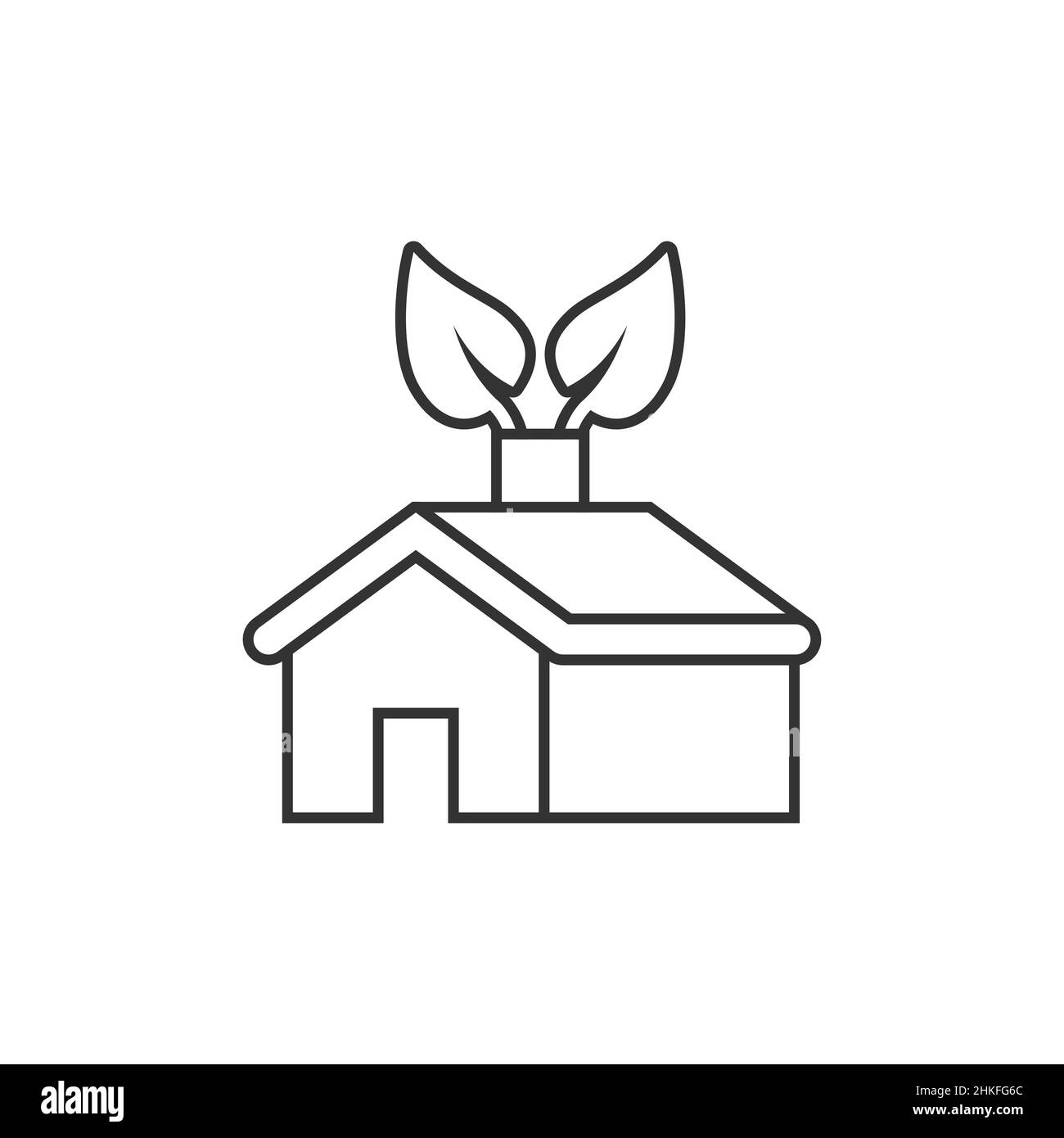 Icône écologique de la maison dans un style plat.Maison avec illustration de vecteur de feuille sur fond blanc isolé.Concept commercial de panneau de bâtiment botanique. Illustration de Vecteur