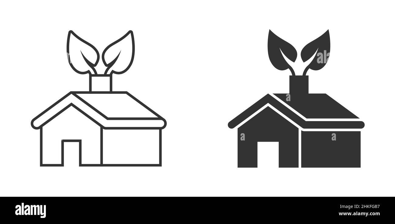 Icône écologique de la maison dans un style plat.Maison avec illustration de vecteur de feuille sur fond blanc isolé.Concept commercial de panneau de bâtiment botanique. Illustration de Vecteur