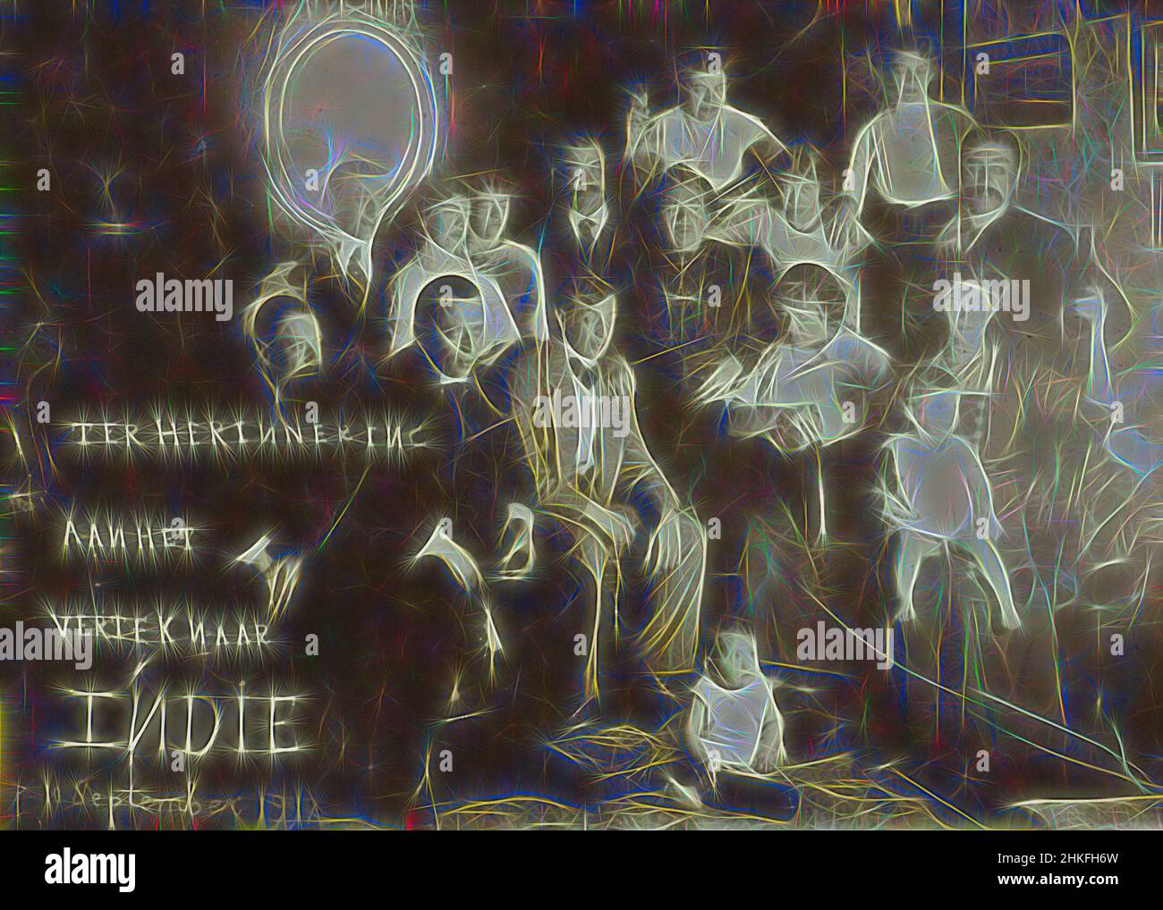Inspiré par le portrait de famille dans un salon, en mémoire du départ pour les Indes orientales, 10 septembre 1912, pays-Bas, c. 1900 - c. 1915, papier, imprimé albumine, hauteur 125 mm × largeur 175 mm, réimaginé par Artotop. L'art classique réinventé avec une touche moderne. Conception de lumière chaleureuse et gaie, de luminosité et de rayonnement de lumière. La photographie s'inspire du surréalisme et du futurisme, embrassant l'énergie dynamique de la technologie moderne, du mouvement, de la vitesse et révolutionne la culture Banque D'Images