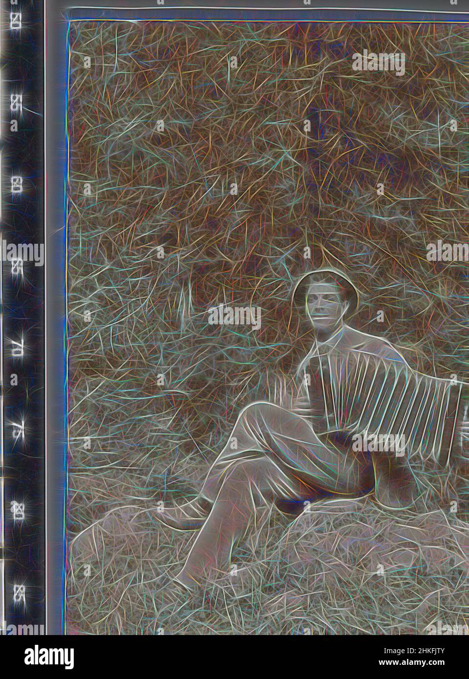 Inspiré par l'homme à l'accordéon sur une souche d'arbre dans une forêt, c. 1910 - c. 1915, imprimé gélatine argentée, repensé par Artotop. L'art classique réinventé avec une touche moderne. Conception de lumière chaleureuse et gaie, de luminosité et de rayonnement de lumière. La photographie s'inspire du surréalisme et du futurisme, embrassant l'énergie dynamique de la technologie moderne, du mouvement, de la vitesse et révolutionne la culture Banque D'Images Inspiré par l'homme à l'accordéon sur une souche d'arbre dans une forêt, c. 1910 - c. 1915, imprimé gélatine argentée, repensé par Artotop. L'art classique réinventé avec une touche moderne. Conception de lumière chaleureuse et gaie, de luminosité et de rayonnement de lumière. La photographie s'inspire du surréalisme et du futurisme, embrassant l'énergie dynamique de la technologie moderne, du mouvement, de la vitesse et révolutionne la culture Banque D'Images