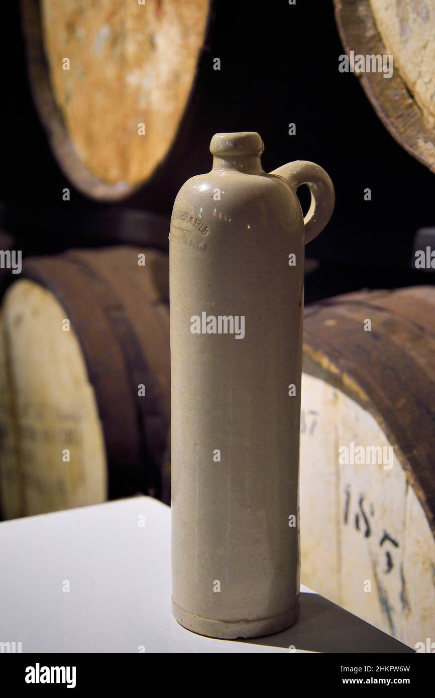 France, Ile de la Réunion (département français d'outre-mer), Saint Pierre, domaine de la distillerie Isautier, musée du Rum Saga, bouteille de rhum datant de la fin du 19th siècle Banque D'Images