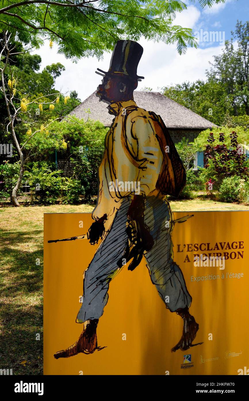 France, Ile de la Réunion (département français d'outre-mer), Saint Gilles les hauts, Musée Villèle dans le domaine de Panon-Desbassyns, une ancienne propriété coloniale au coeur d'une grande plantation de canne à sucre qui employait un peu plus de 400 esclaves, exposition d'esclavage Banque D'Images