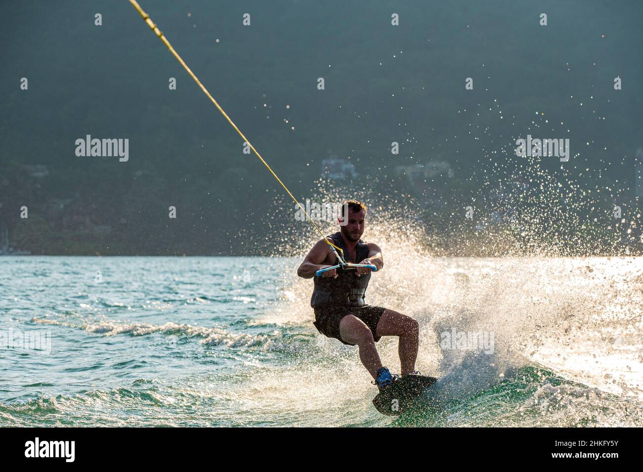 France, haute-Savoie (74), Annecy, Lac d'Annecy, wakeboarder Banque D'Images