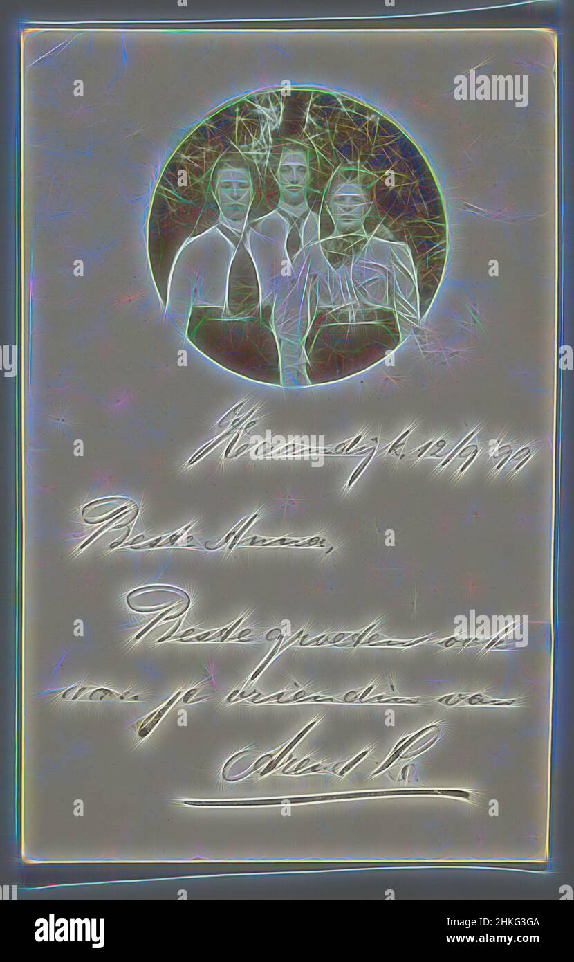 Inspiré par Portrait de trois femmes inconnues, pays-Bas, c. 1897 - avant le 12-sept-1899, hauteur 141 mm × largeur 90 mm, repensé par Artotop. L'art classique réinventé avec une touche moderne. Conception de lumière chaleureuse et gaie, de luminosité et de rayonnement de lumière. La photographie s'inspire du surréalisme et du futurisme, embrassant l'énergie dynamique de la technologie moderne, du mouvement, de la vitesse et révolutionne la culture Banque D'Images