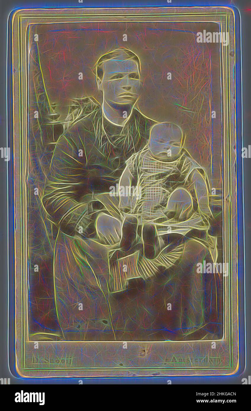 Inspiré par Portrait d'une femme inconnue avec bébé, David Snooij, Amsterdam, 1878 - 1889, papier, Imprimé albumine, hauteur 104 mm × largeur 63 mm, repensé par Artotop. L'art classique réinventé avec une touche moderne. Conception de lumière chaleureuse et gaie, de luminosité et de rayonnement de lumière. La photographie s'inspire du surréalisme et du futurisme, embrassant l'énergie dynamique de la technologie moderne, du mouvement, de la vitesse et révolutionne la culture Banque D'Images