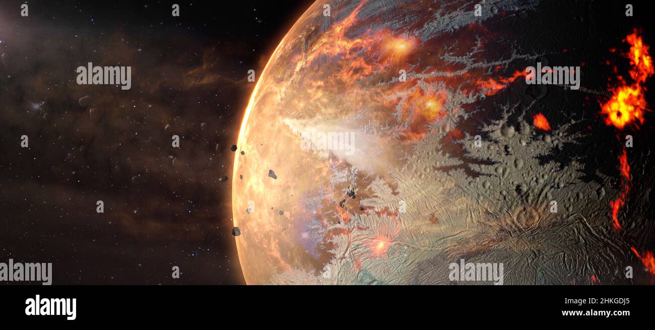 Paysage dans l'exoplanète extraterrestre de fantaisie dans l'espace profond.Éléments de cette image fournis par la NASA. Banque D'Images