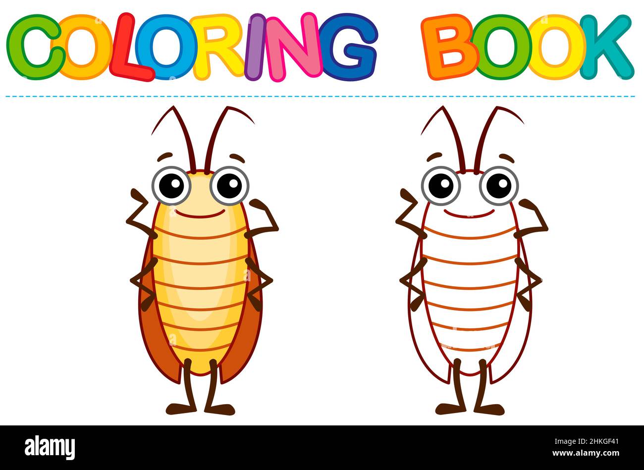 Album de coloriage vectoriel pour enfants. Cafard drôle dans un style de dessin animé Illustration de Vecteur