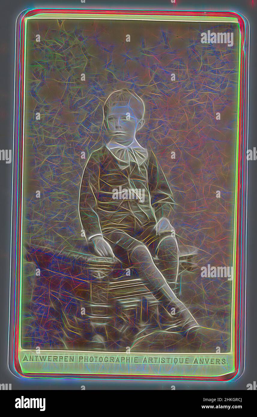 Inspiré par Portrait d'un garçon inconnu, Photographie artistique, Jacques Edouard van den Bemden, Anvers, 1872 - 1885, papier, imprimé albumine, Hauteur 105 mm × largeur 64 mm, repensé par Artotop. L'art classique réinventé avec une touche moderne. Conception de lumière chaleureuse et gaie, de luminosité et de rayonnement de lumière. La photographie s'inspire du surréalisme et du futurisme, embrassant l'énergie dynamique de la technologie moderne, du mouvement, de la vitesse et révolutionne la culture Banque D'Images