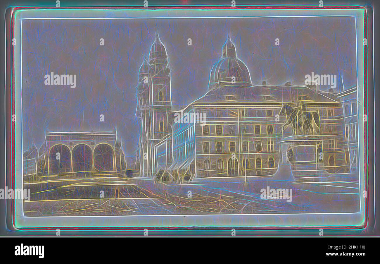 Inspiré par Odeonsplatz avec la statue équestre de l'empereur Louis I, le Theatinerkirche et le Feldhalle à Munich, Odeonsplatz, Munich, Maximilian Widnmann, München, 1855 - 1885, papier, imprimé albumine, hauteur 66 mm × largeur 105 mm, réimaginé par Artotop. L'art classique réinventé avec une touche moderne. Conception de lumière chaleureuse et gaie, de luminosité et de rayonnement de lumière. La photographie s'inspire du surréalisme et du futurisme, embrassant l'énergie dynamique de la technologie moderne, du mouvement, de la vitesse et révolutionne la culture Banque D'Images