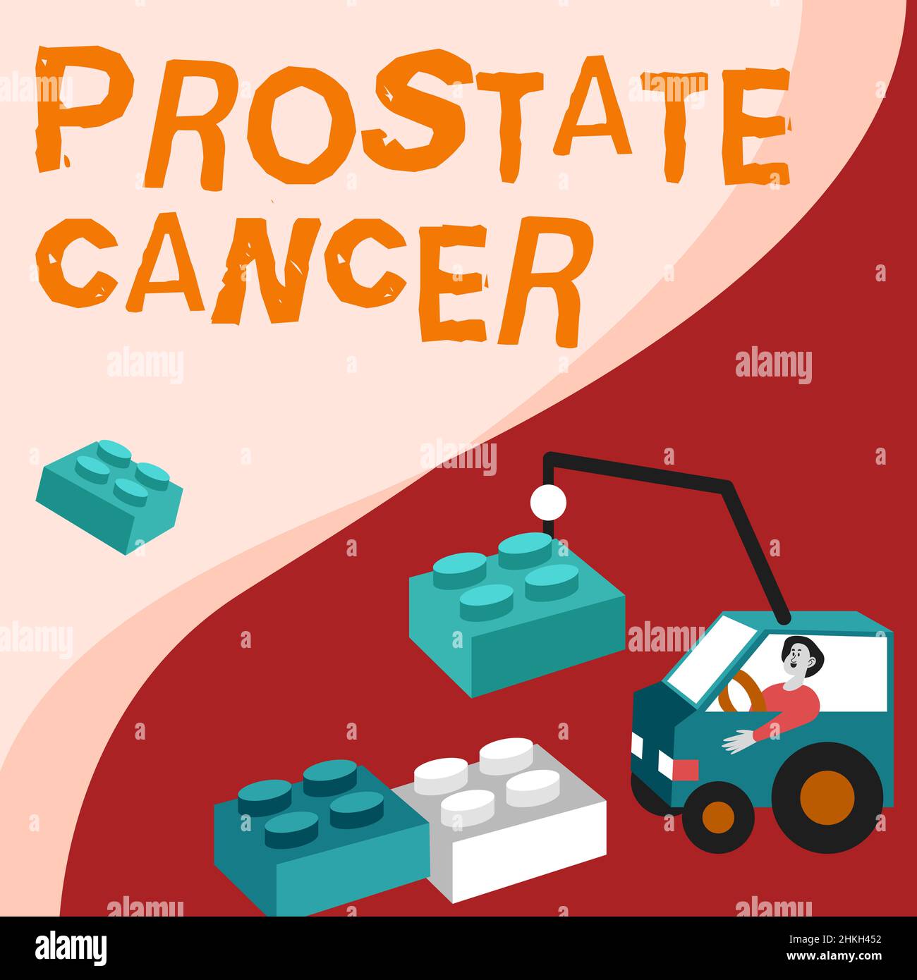 Affiche cancer de la prostate. Mot écrit sur le cancer qui se produit dans la glande du système reproducteur mâle Homme en grue se déplaçant autour des blocs Banque D'Images