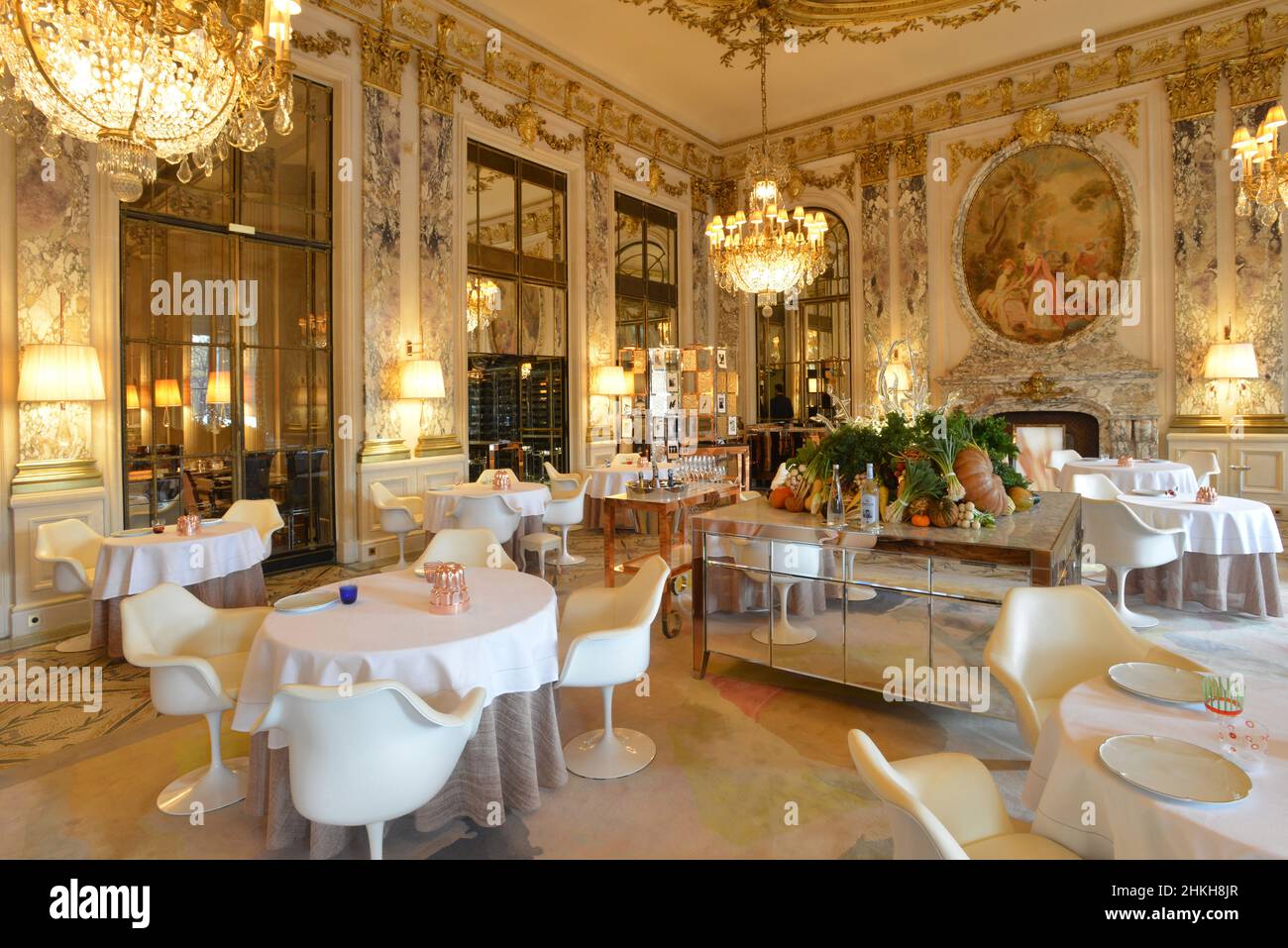 France.Paris 75001.Hôtel The Meurice (5*).Le restaurant gastronomique Alain Ducasse a 2* au Michelin. Banque D'Images