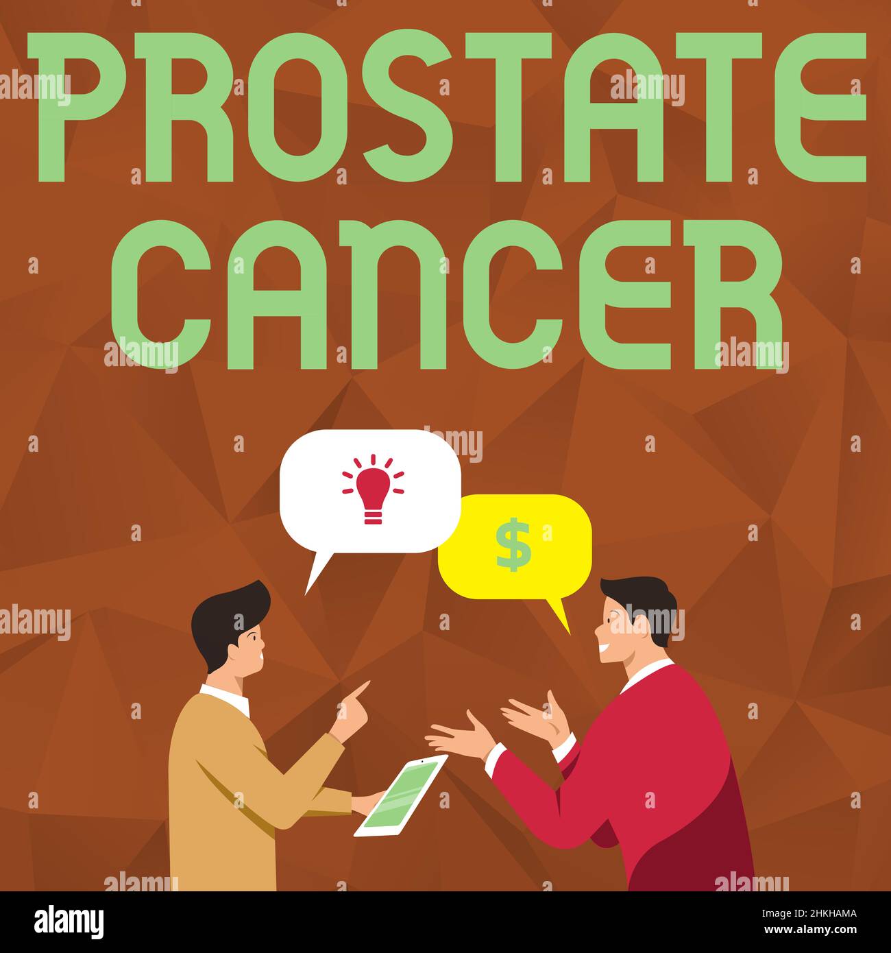 Légende présentant le cancer de la prostate. Concept signification cancer qui se produit dans la glande du système reproducteur masculin deux collègues hommes debout Banque D'Images