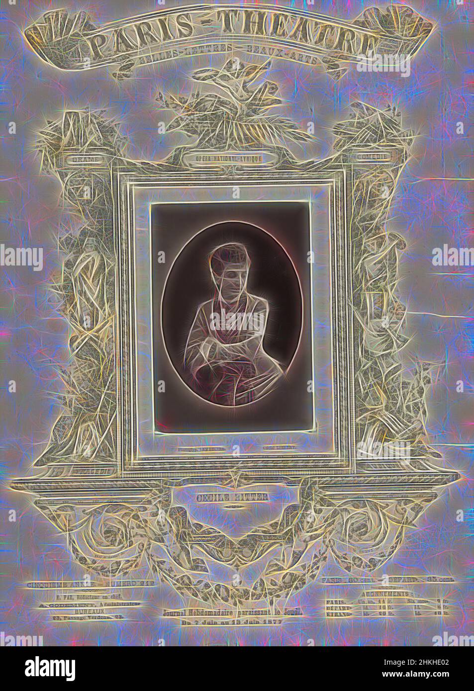 Inspiré par Portrait de Cecile Ritter, Cecile Ritter, Alphonse-Justin Liébert, Lemercier, c. 1872 - avant 1879, papier, hauteur 128 mm × largeur 87 mm, réimaginé par Artotop. L'art classique réinventé avec une touche moderne. Conception de lumière chaleureuse et gaie, de luminosité et de rayonnement de lumière. La photographie s'inspire du surréalisme et du futurisme, embrassant l'énergie dynamique de la technologie moderne, du mouvement, de la vitesse et révolutionne la culture Banque D'Images