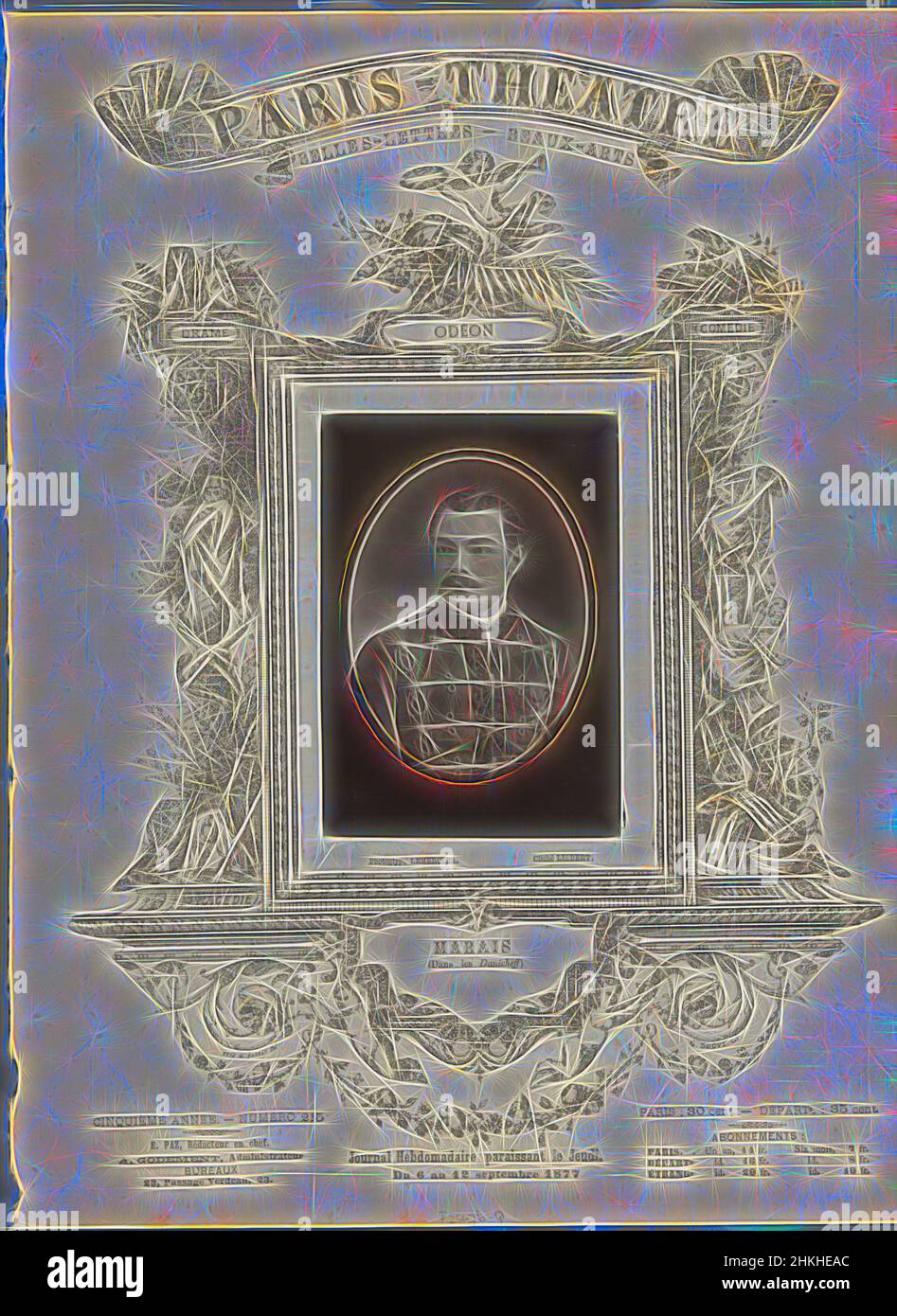 Inspiré par Portrait de M. Marais, Marais, Alphonse-Justin Liébert, Lemercier, c. 1872 - avant 1879, papier, hauteur 127 mm × largeur 90 mm, réimaginé par Artotop. L'art classique réinventé avec une touche moderne. Conception de lumière chaleureuse et gaie, de luminosité et de rayonnement de lumière. La photographie s'inspire du surréalisme et du futurisme, embrassant l'énergie dynamique de la technologie moderne, du mouvement, de la vitesse et révolutionne la culture Banque D'Images