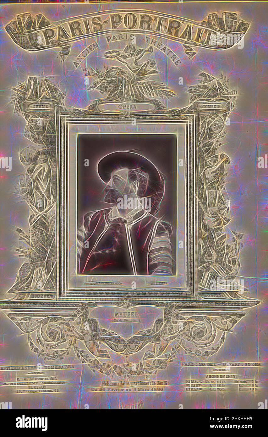 Inspiré par Portrait de Maurel, Maurel, Alphonse-Justin Liébert, Lemercier & Cié., c. 1873 - avant 1880, papier, hauteur 126 mm × largeur 89 mm, réimaginé par Artotop. L'art classique réinventé avec une touche moderne. Conception de lumière chaleureuse et gaie, de luminosité et de rayonnement de lumière. La photographie s'inspire du surréalisme et du futurisme, embrassant l'énergie dynamique de la technologie moderne, du mouvement, de la vitesse et révolutionne la culture Banque D'Images