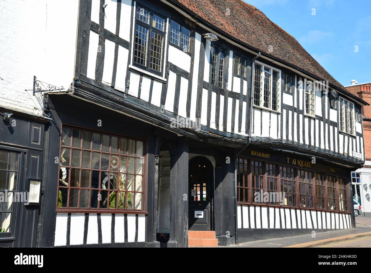 Maisons à pans de Thai Square Restaurant, George Street, St Albans, Hertfordshire, Angleterre, Royaume-Uni Banque D'Images
