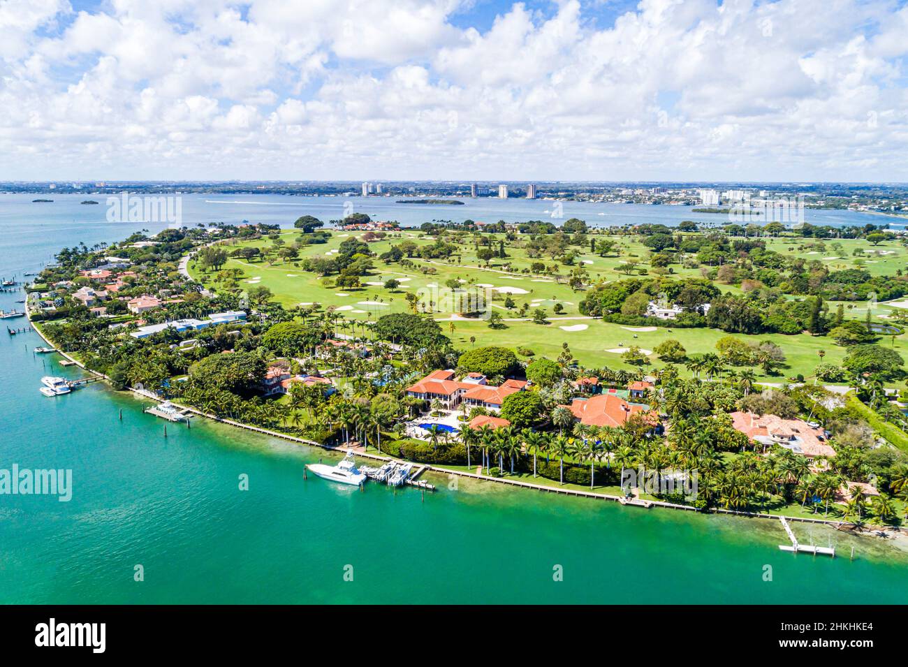 Miami Florida, Indian Creek Island Country Club golf, milliardaires Bunker maisons, Ivanka Trump Jarrett Kushner future maison, vue aérienne au-dessus Banque D'Images