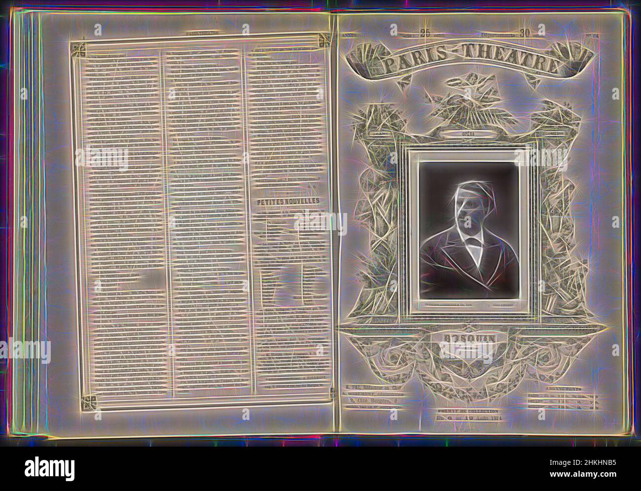 Inspiré par Portrait de Jules Alexandre Bosquin, Bosquin, Alphonse-Justin Liébert, Lemercier & Cie., Français, Imprimante: Paris, c. 1869 - avant le 6 août 1874, papier, hauteur 124 mm × largeur 89 mm, repensé par Artotop. L'art classique réinventé avec une touche moderne. Conception de lumière chaleureuse et gaie, de luminosité et de rayonnement de lumière. La photographie s'inspire du surréalisme et du futurisme, embrassant l'énergie dynamique de la technologie moderne, du mouvement, de la vitesse et révolutionne la culture Banque D'Images