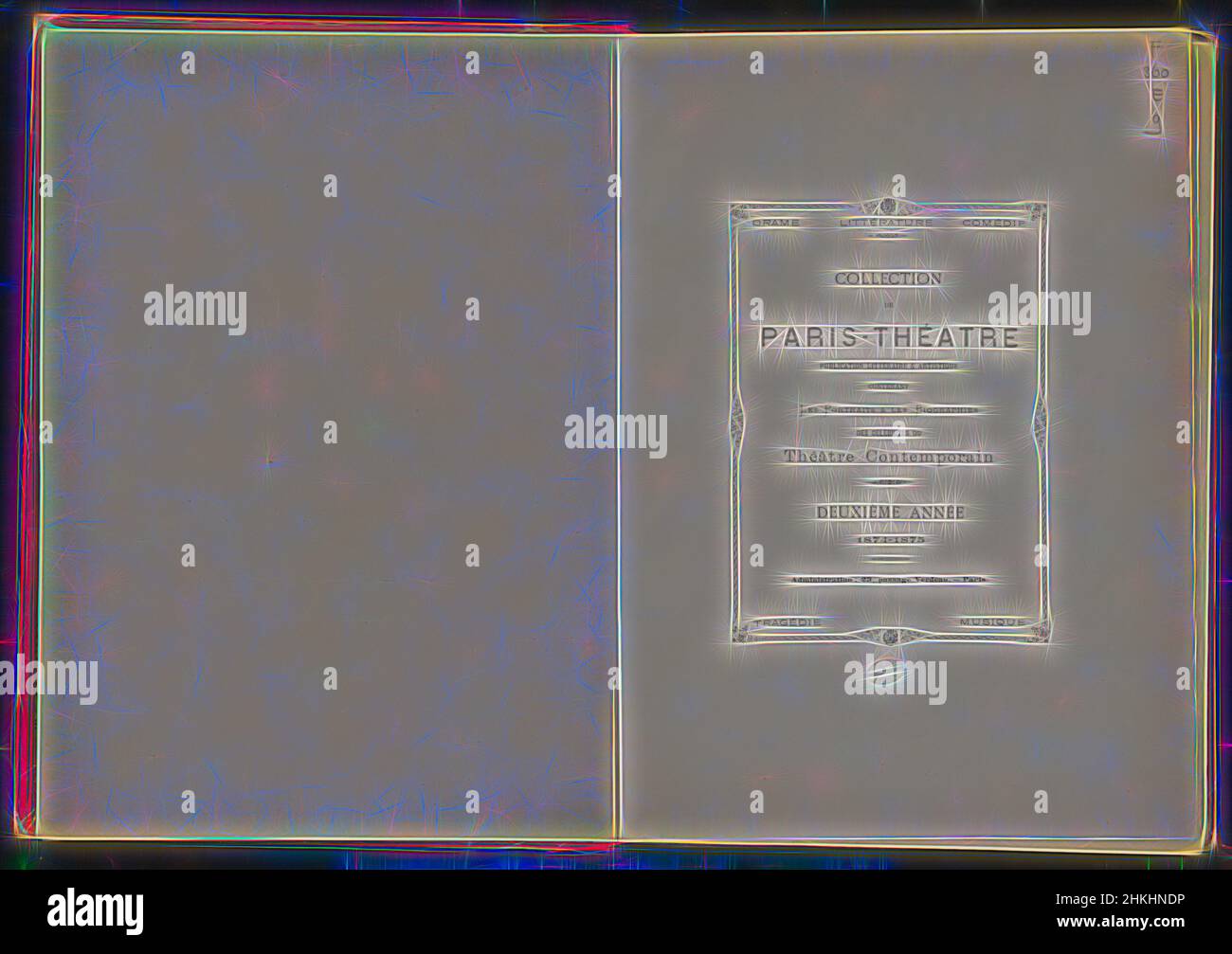 Inspiré par Paris-Théatre deuxième année 1874-1875, éditeur: V. Fillion et Cié., Eugène Paz, Paris, 1874 - 1875, papier, Impression, papier marbré espagnol, hauteur 382 mm × largeur 268 mm × épaisseur 21 mm, repensé par Artotop. L'art classique réinventé avec une touche moderne. Conception de lumière chaleureuse et gaie, de luminosité et de rayonnement de lumière. La photographie s'inspire du surréalisme et du futurisme, embrassant l'énergie dynamique de la technologie moderne, du mouvement, de la vitesse et révolutionne la culture Banque D'Images