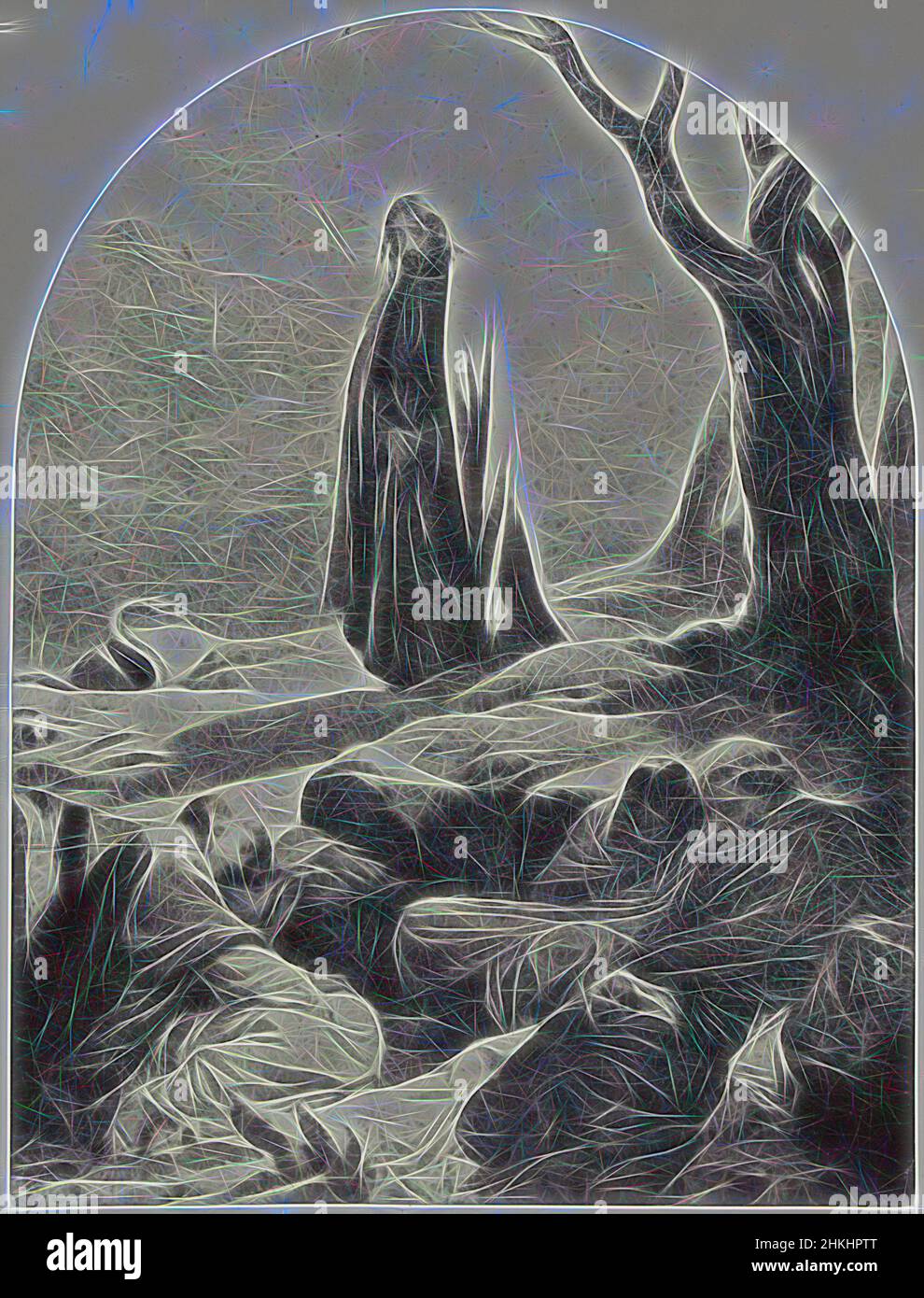 Inspiré par de Christ dans le jardin de Gethsemane par Paul Delaroche, le Christ en Gethsemane, Robert Jefferson Bingham, après : Paul Delaroche, Paris, c. 1853 - avant 1858, papier, imprimé albumine, gravure, hauteur 119 mm × largeur 90 mmhauteur 184 mm × largeur 152 mm, repensé par Artotop. L'art classique réinventé avec une touche moderne. Conception de lumière chaleureuse et gaie, de luminosité et de rayonnement de lumière. La photographie s'inspire du surréalisme et du futurisme, embrassant l'énergie dynamique de la technologie moderne, du mouvement, de la vitesse et révolutionne la culture Banque D'Images