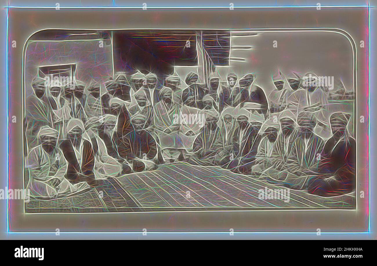 Inspiré par le portrait de groupe d'Afghans inconnus, John Burke, Afghanistan, 1878 - 1880, papier, Imprimé albumine, hauteur 194 mm × largeur 310 mm, repensé par Artotop. L'art classique réinventé avec une touche moderne. Conception de lumière chaleureuse et gaie, de luminosité et de rayonnement de lumière. La photographie s'inspire du surréalisme et du futurisme, embrassant l'énergie dynamique de la technologie moderne, du mouvement, de la vitesse et révolutionne la culture Banque D'Images