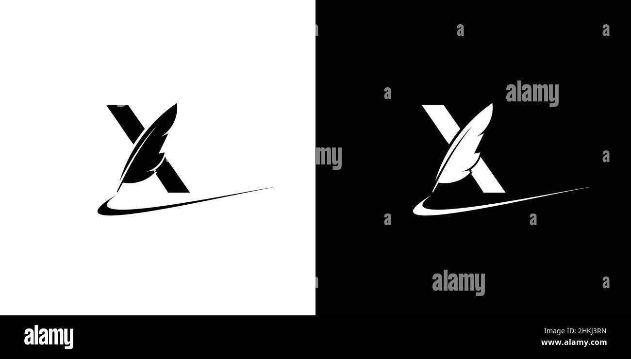 Le logo initial de la lettre X, une combinaison d'un stylo plume d'oie, est unique et attrayant Illustration de Vecteur