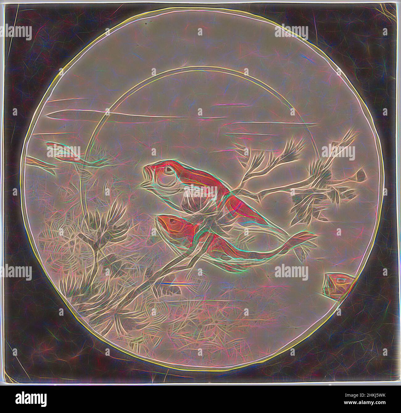 Inspiré par Design pour une assiette avec des poissons rouges nageant vers le haut, dessinateur: Gustave Fraipont (signé par l'artiste), Paris, c. 1875 - c. 1890, papier, aquarelle (peinture), pinceau, hauteur 246 mm × largeur 255 mm, repensé par Artotop. L'art classique réinventé avec une touche moderne. Conception de lumière chaleureuse et gaie, de luminosité et de rayonnement de lumière. La photographie s'inspire du surréalisme et du futurisme, embrassant l'énergie dynamique de la technologie moderne, du mouvement, de la vitesse et révolutionne la culture Banque D'Images