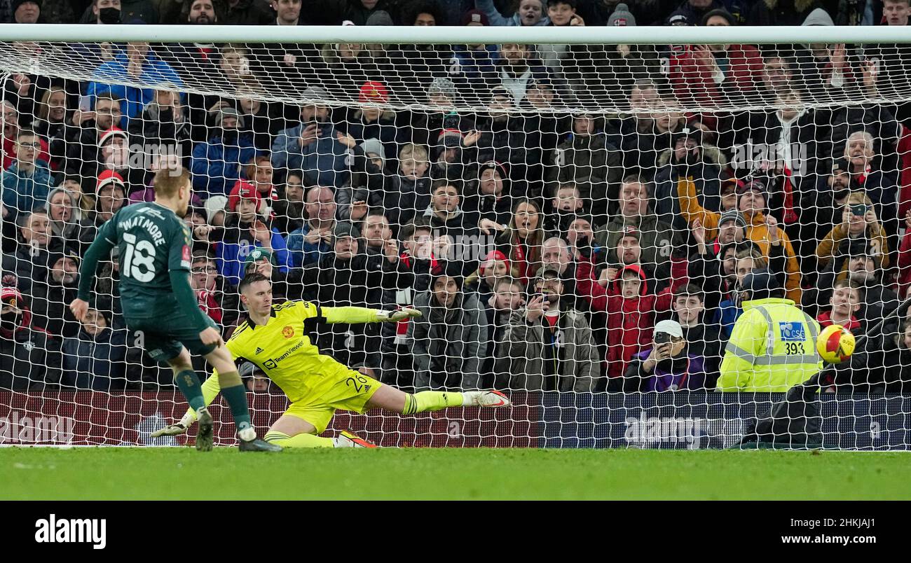 Manchester, Royaume-Uni.4th février 2022.Duncan Watmore de Middlesbrough marquant sa pénalité lors du match de la coupe Emirates FA à Old Trafford, Manchester.Crédit photo devrait se lire: Andrew Yates / Sportimage crédit: Sportimage / Alay Live News Banque D'Images