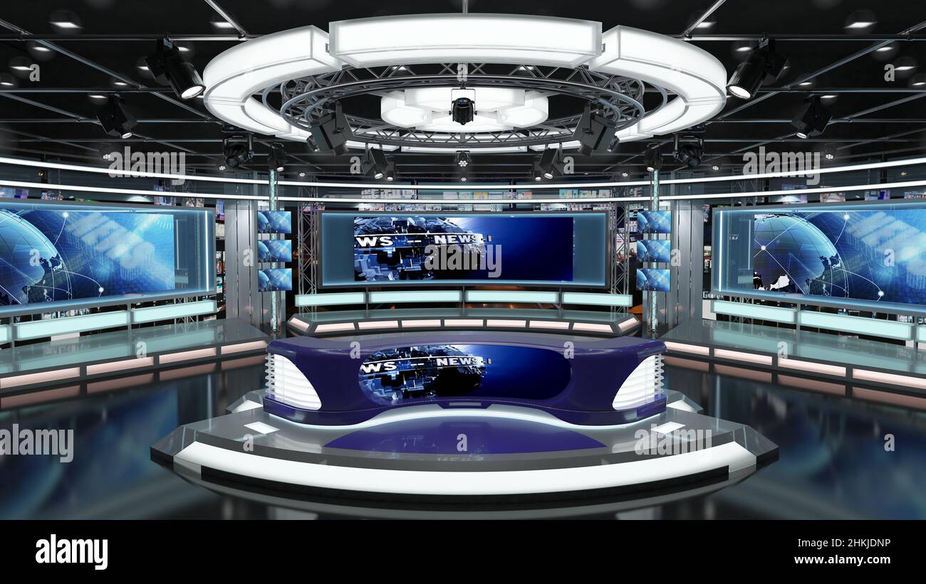 Studios TV virtuels. Arrière-plan de l'écran vert. 3D rendu Banque D'Images