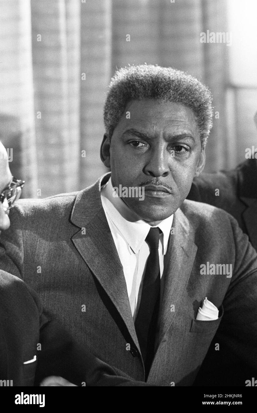 Bayard Rustin (1912-1987), activiste américain des droits civils, assisté à la conférence de presse de Walter Reuther, Warren K. Leffler, US News & World Report Magazine Collection, 17 mars 1965 Banque D'Images