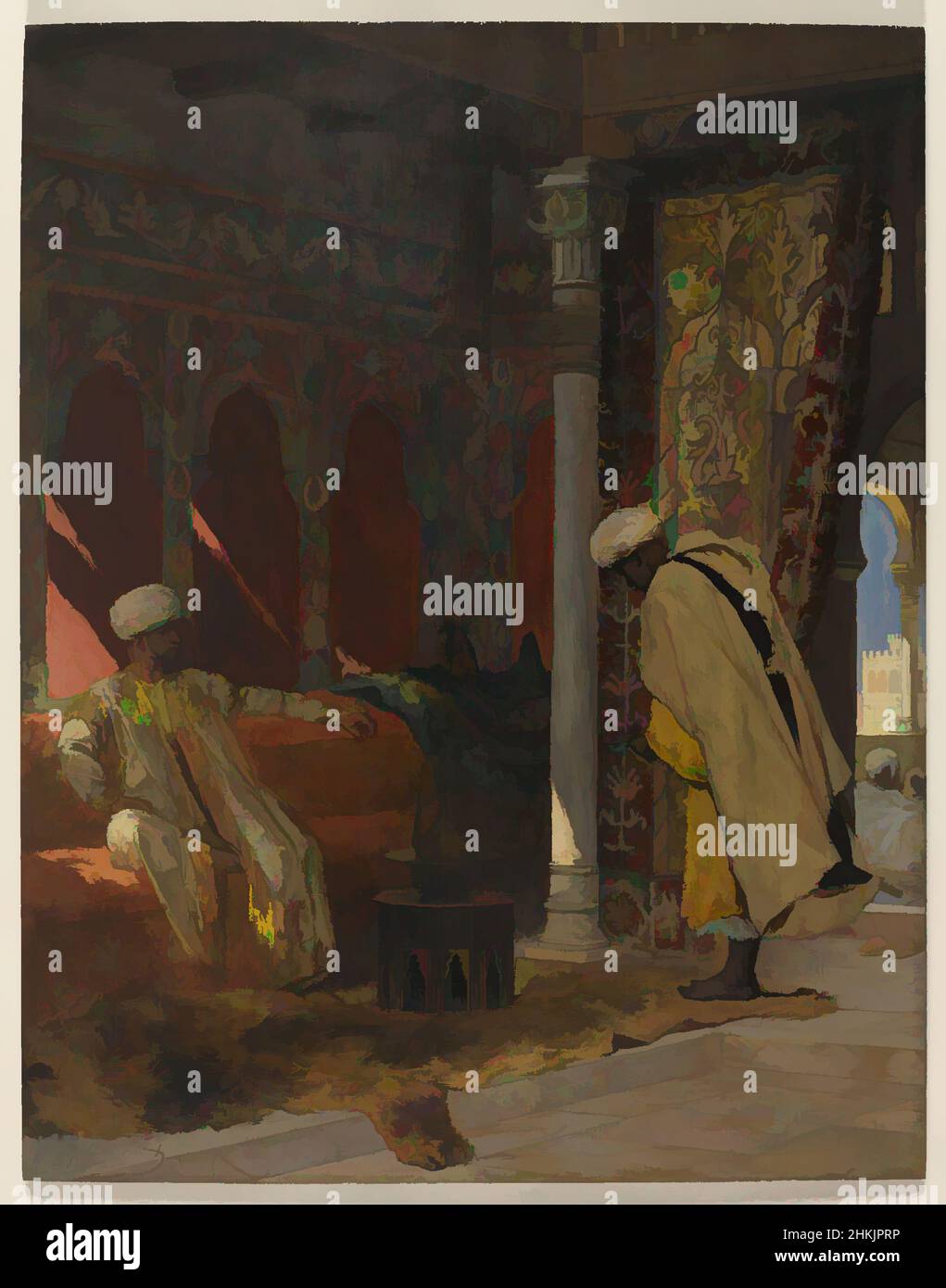Art inspiré par l'ordre du Grand Vizier, Jean-Joseph-Benjamin constant, français, 1845-1902, huile sur toile, Europe, s.d., 21 11/16 x 16 15/16 po., 55,1 x 43,0 cm, tonte, egal, ELITE, exotique, intérieur, jalabiya, kaftan, ketiyah, style de vie, peau de lion, Moyen-Orient, peinture à l'huile, oeuvres classiques modernisées par Artotop avec une touche de modernité. Formes, couleur et valeur, impact visuel accrocheur sur l'art émotions par la liberté d'œuvres d'art d'une manière contemporaine. Un message intemporel qui cherche une nouvelle direction créative. Artistes qui se tournent vers le support numérique et créent le NFT Artotop Banque D'Images