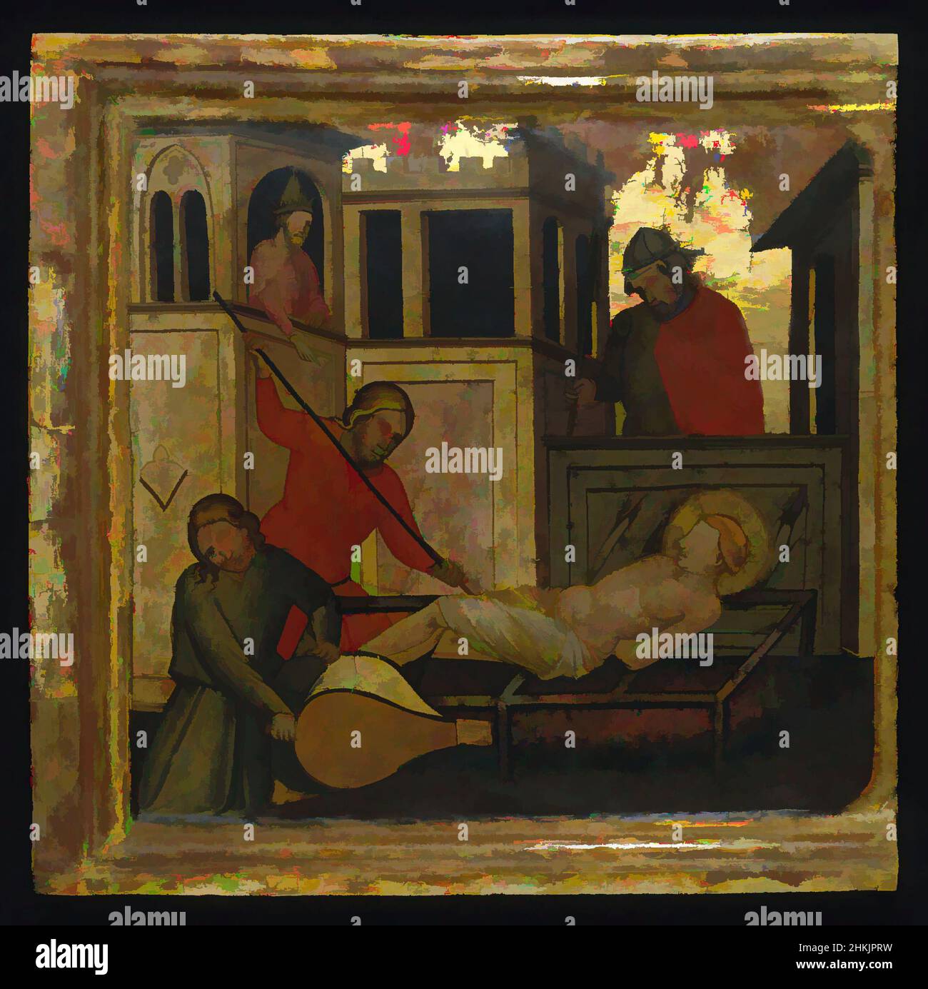 Art inspiré par le martyre de Saint-Laurent, scènes de la vie de Saint-Laurent, predella, Lorenzo di Niccolò, italien, florentin, Documenté 1393-1412, Tempera et or à outils sur panneau de peuplier, Italie, ca. 1412, 12 7/8 x 14 3/16 po, 32,7 x 36 cm, soufflets, charbons, dîner, goire, Œuvres classiques modernisées par Artotop avec une touche de modernité. Formes, couleur et valeur, impact visuel accrocheur sur l'art émotions par la liberté d'œuvres d'art d'une manière contemporaine. Un message intemporel qui cherche une nouvelle direction créative. Artistes qui se tournent vers le support numérique et créent le NFT Artotop Banque D'Images